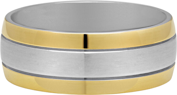 Brushed Silver Band Ring with Gold