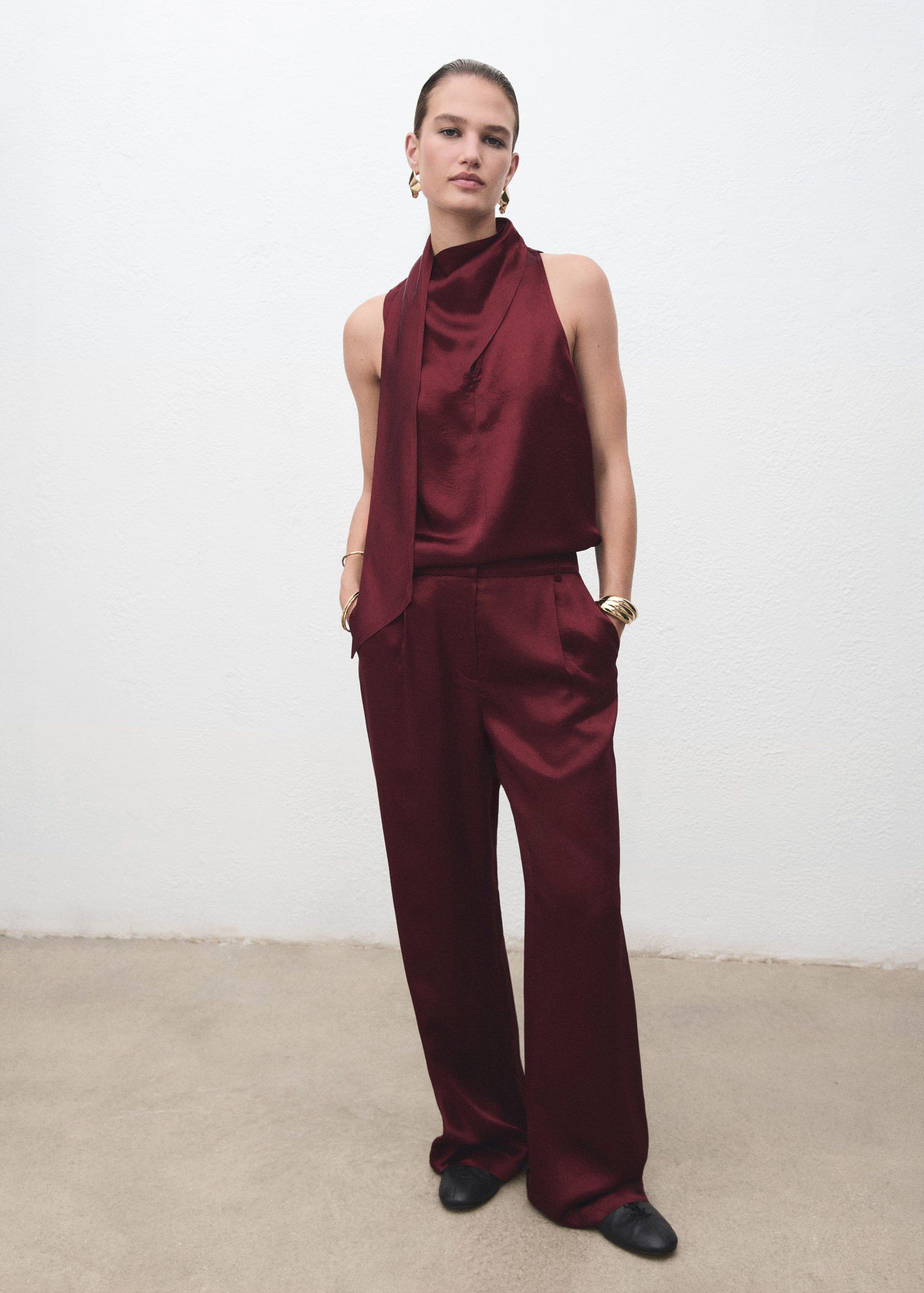 Satin blouse with foulard