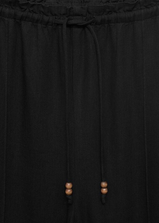 Linen-blend elastic waist trousers