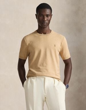 Cotton Crewneck Short-Sleeve Sweater