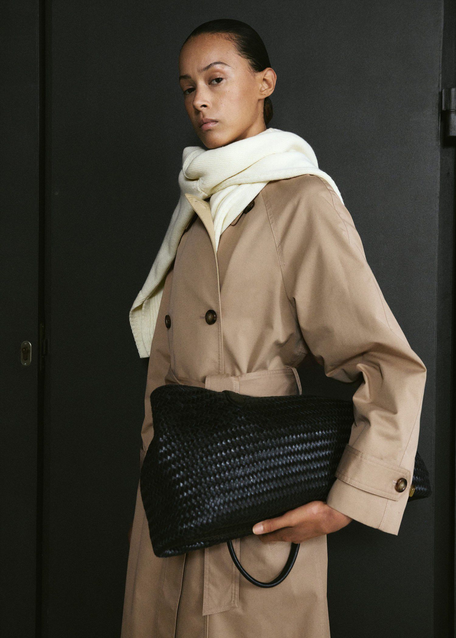 Long double-breasted trench coat