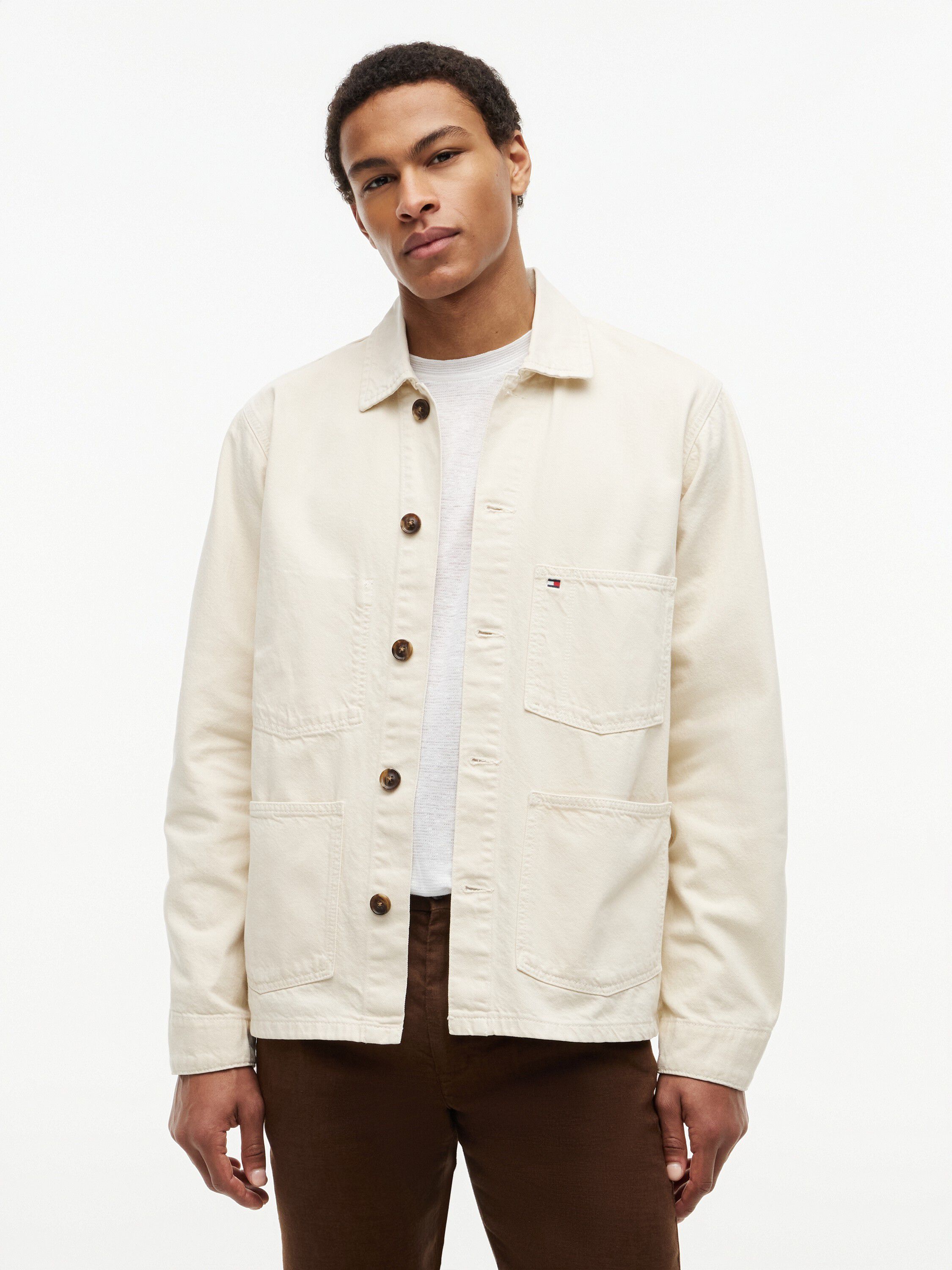 Washed Flag Embroidery Denim Chore Jacket