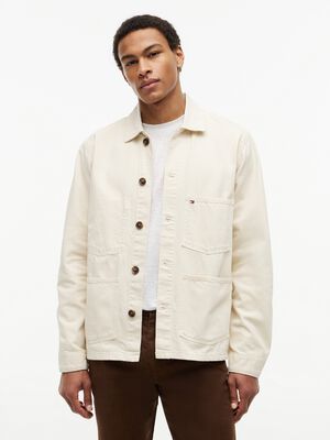 Washed Flag Embroidery Denim Chore Jacket