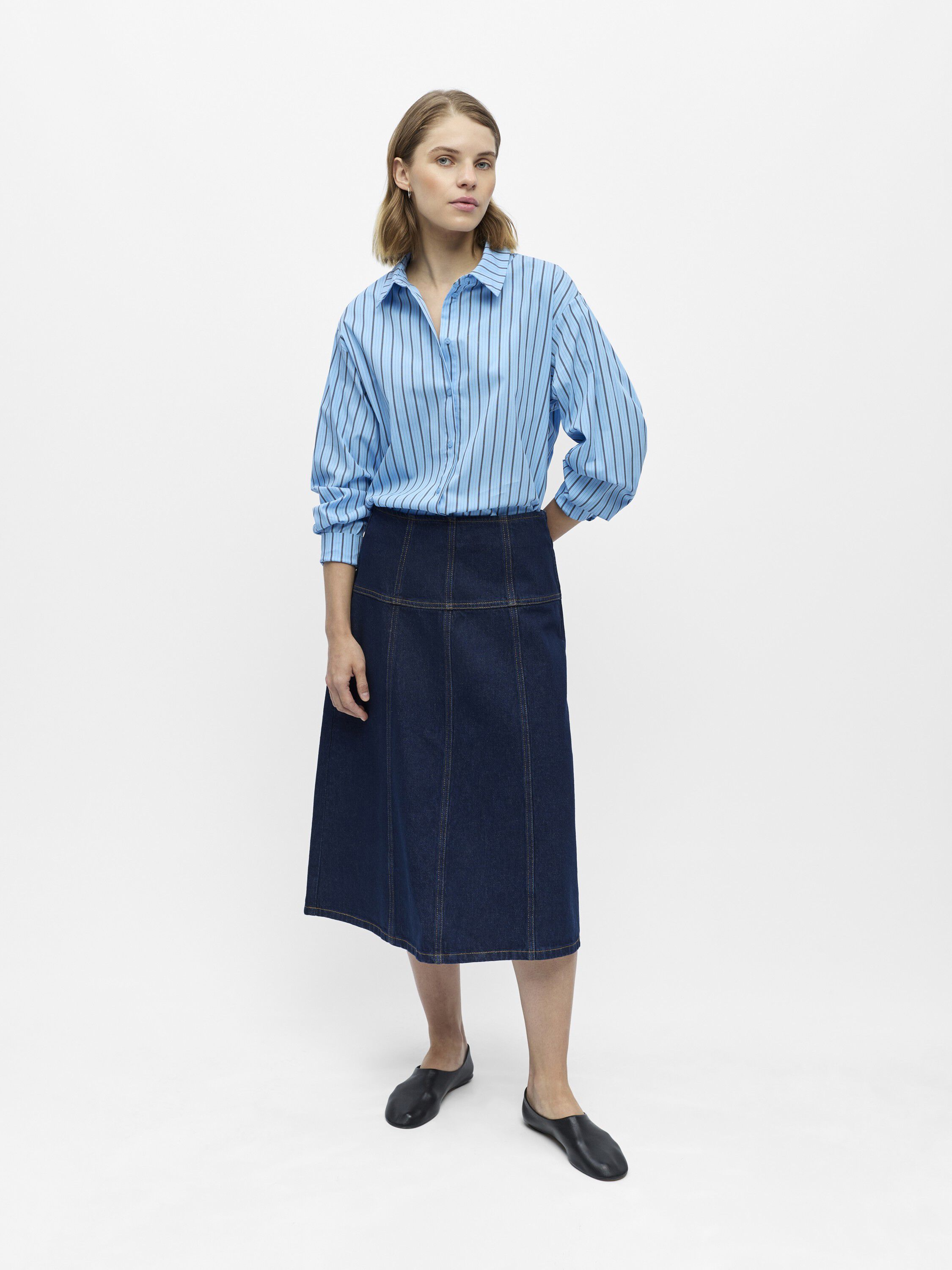 OBJRINE MW MIDI DENIM SKIRT E TNE 2