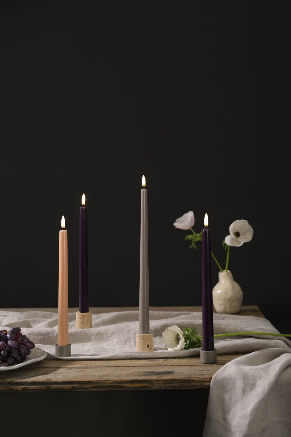 LED slim taper candle, Grey, Smooth, 2-pack, 2,3x32 cm