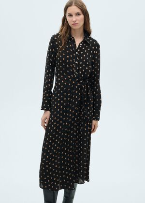 Polka dot shirt dress with knot det