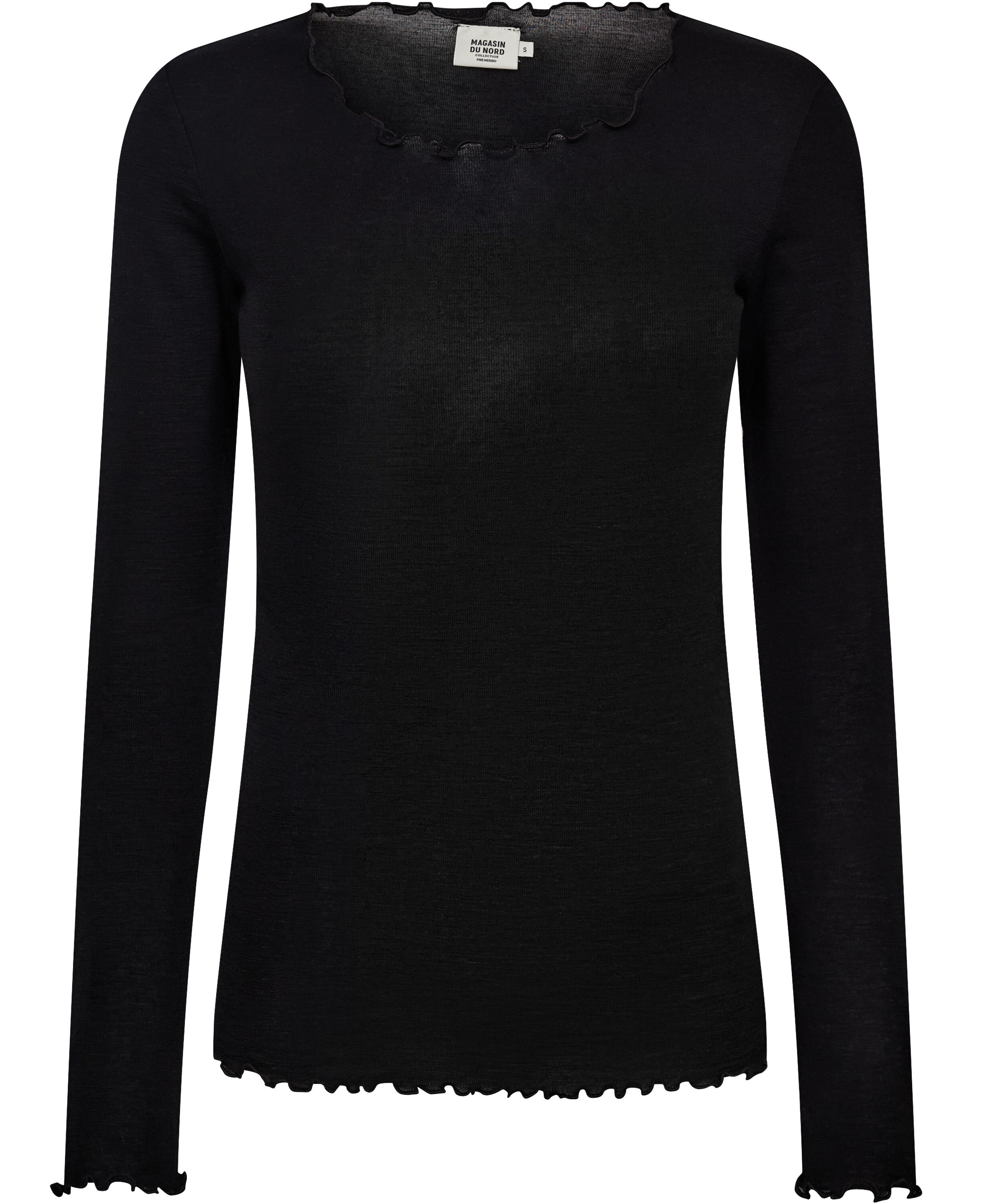 Cilla 14 Lang&aelig;rmede striktr&oslash;je med b&oslash;lgende kant - 100% Merino uld