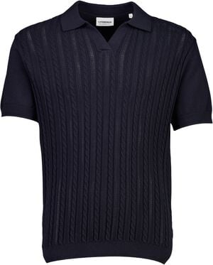 Knitted S/S cable v-neck polo