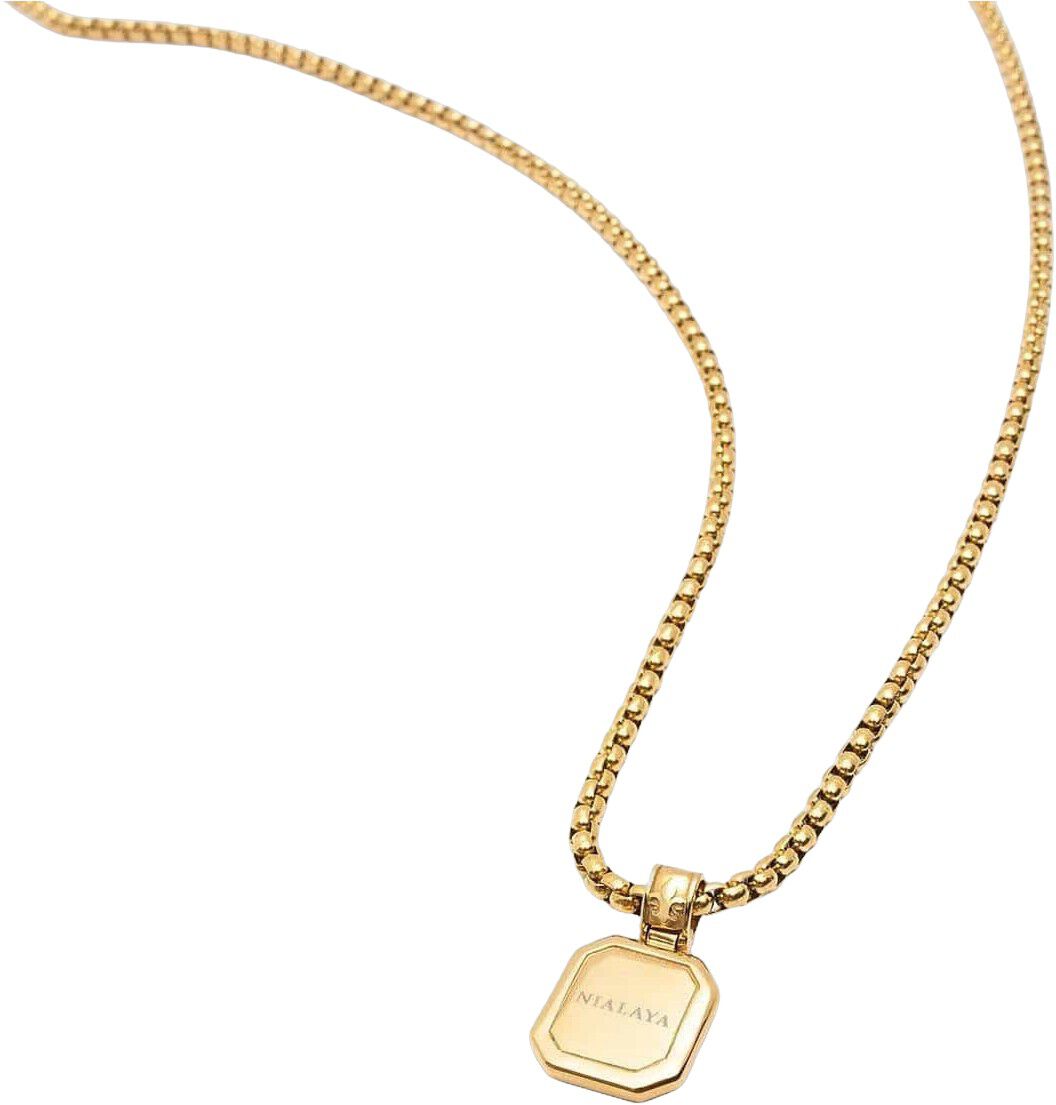 Gold Necklace with Square Onyx Pendant