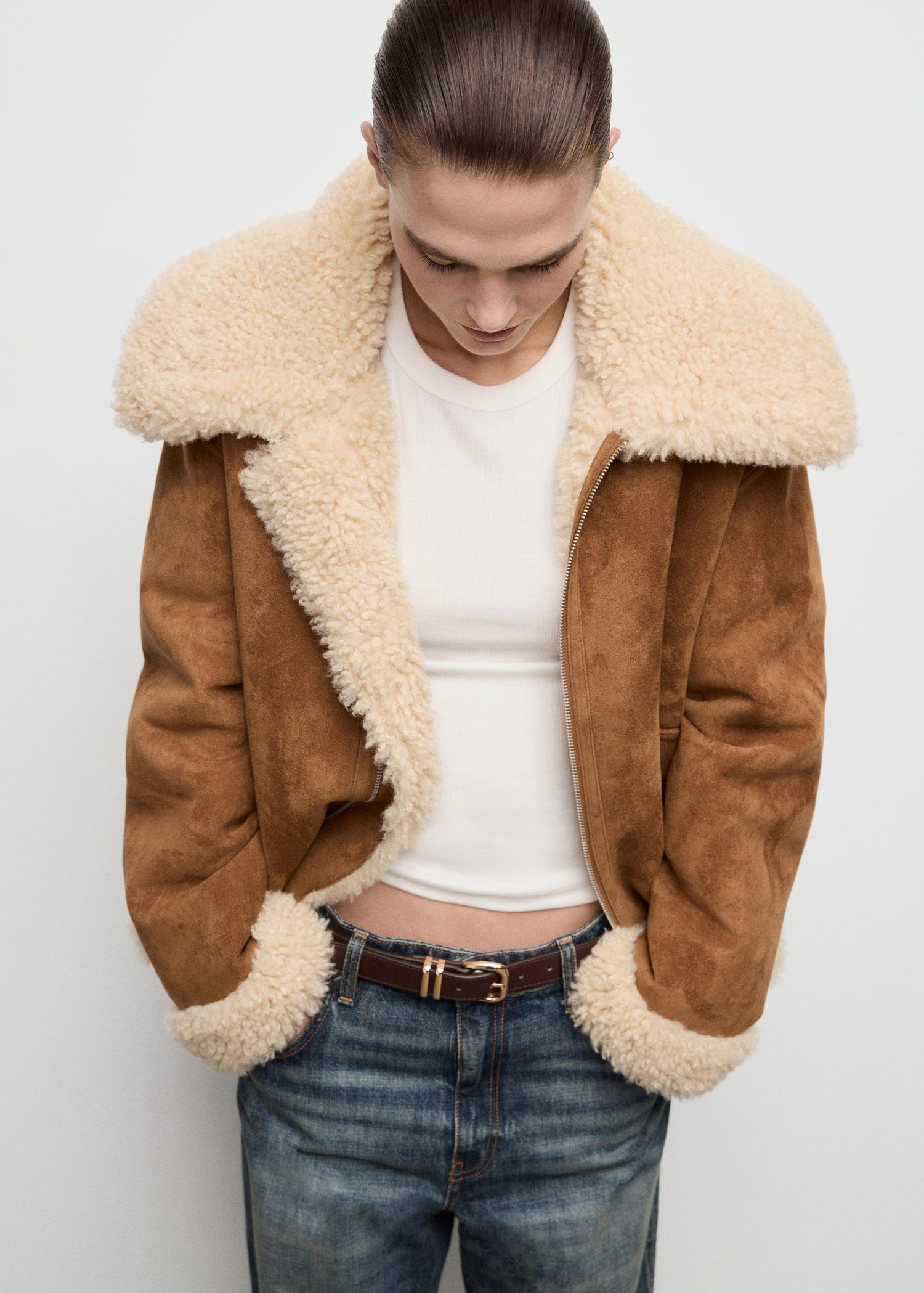 Shearling and suede-effect jacket
