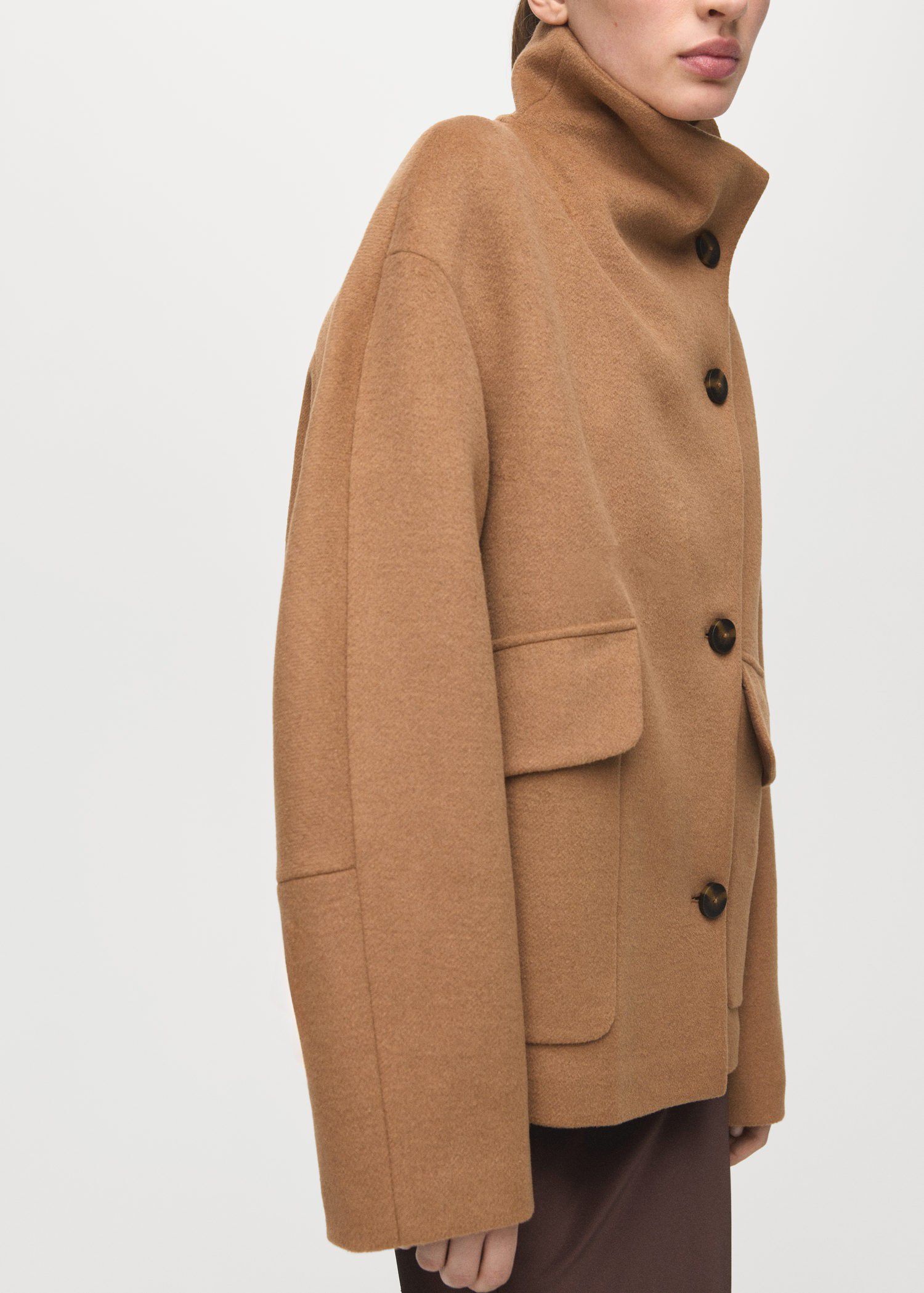 Wool-blend funnel-neck coat