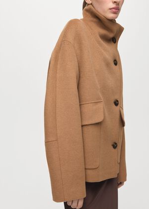 Wool-blend funnel-neck coat