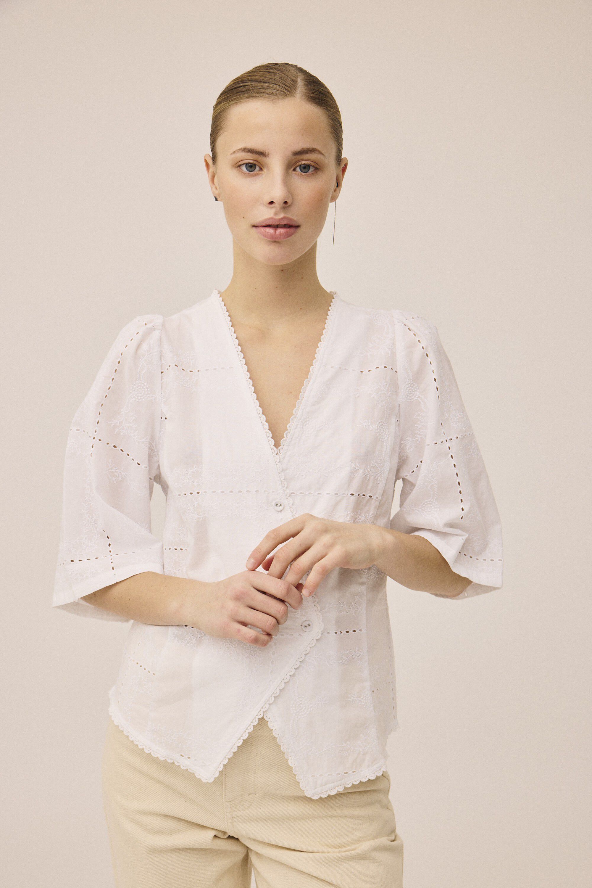 Ivy 4 EMB Wrap blouse - 100% Organic Cotton GOTS