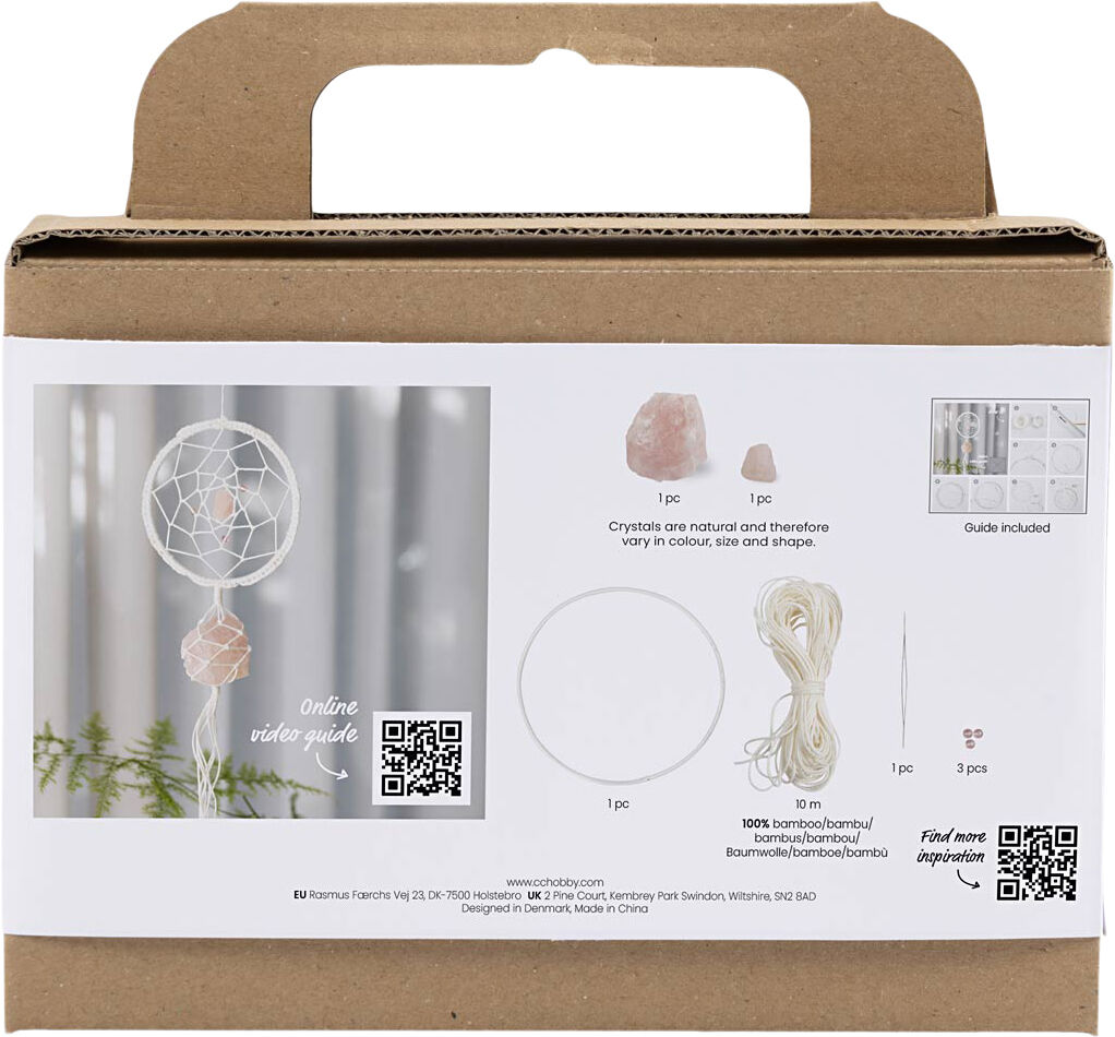 Mini DIY Kit Macram&eacute;, Dr&oslash;mmefanger med rosenkvarts krystal