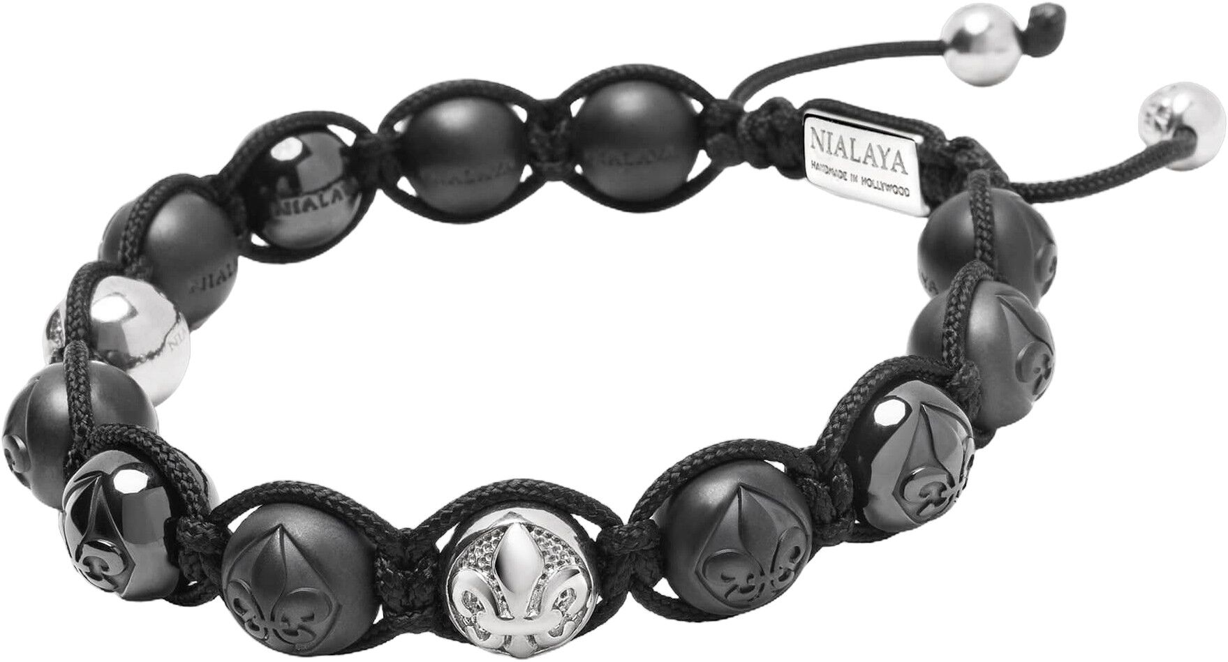 Men's Beaded Bracelet with Matte Black, Glossy Black Ceramic & Silver
