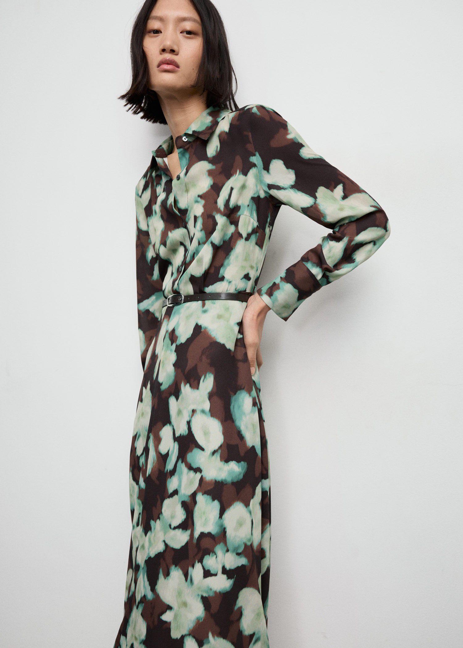 Printed shirt dress with belt