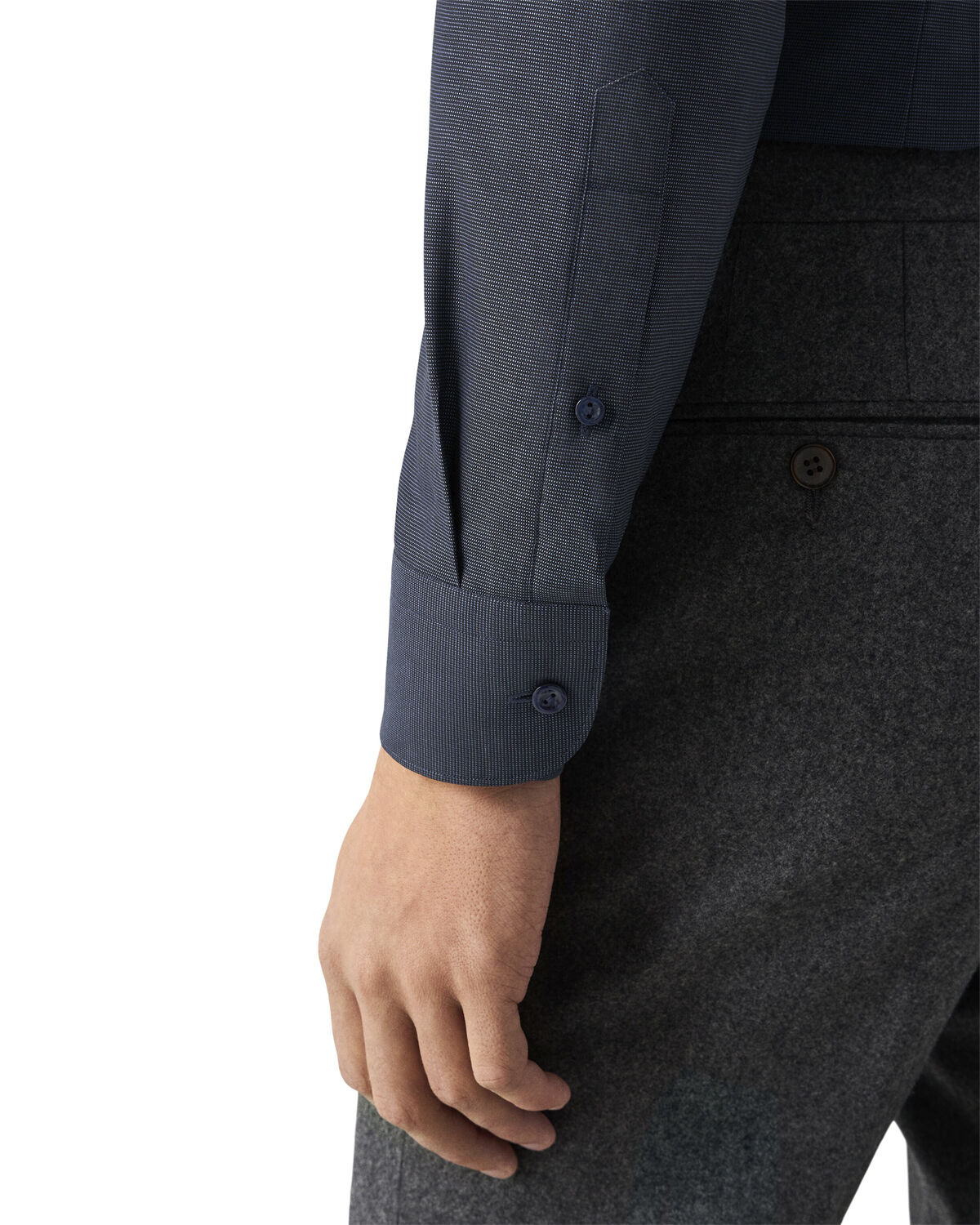 Contemporary Fit Navy Blue Semi Solid Signature Dobby Shirt