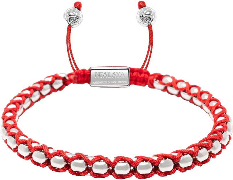 Red String Box Chain Bracelet In Silver