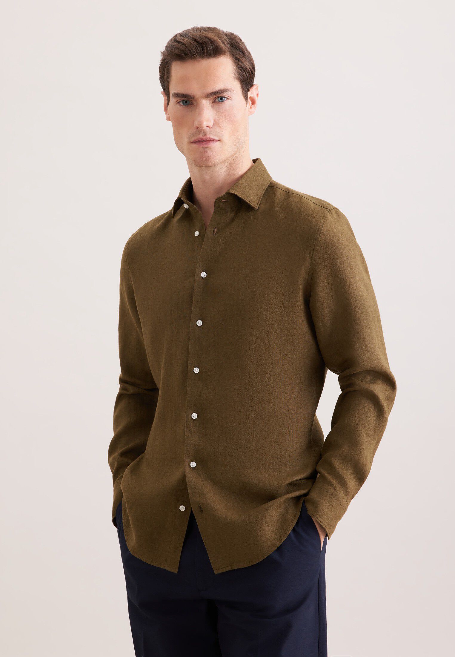 Linen shirt Slim 1/1 Kent-Collar Uni