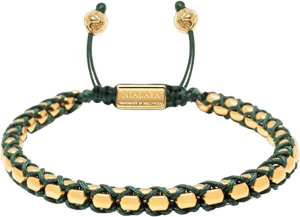 Green String Box Chain Bracelet In Gold