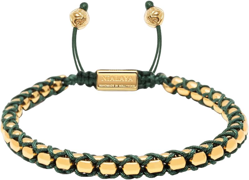 Green String Box Chain Bracelet In Gold