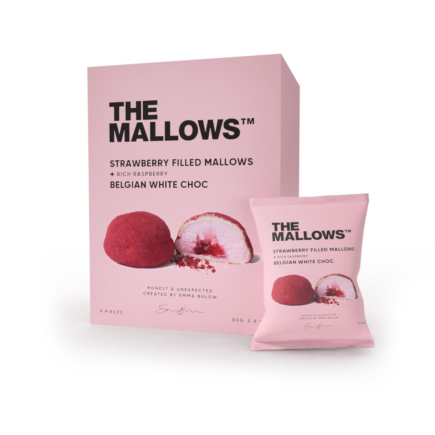 Strawberry Filled Mallows +Rich Raspberry & Belgian White Chocolate