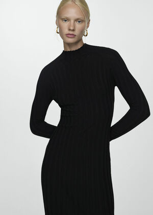 Perkins-neck ribbed dress