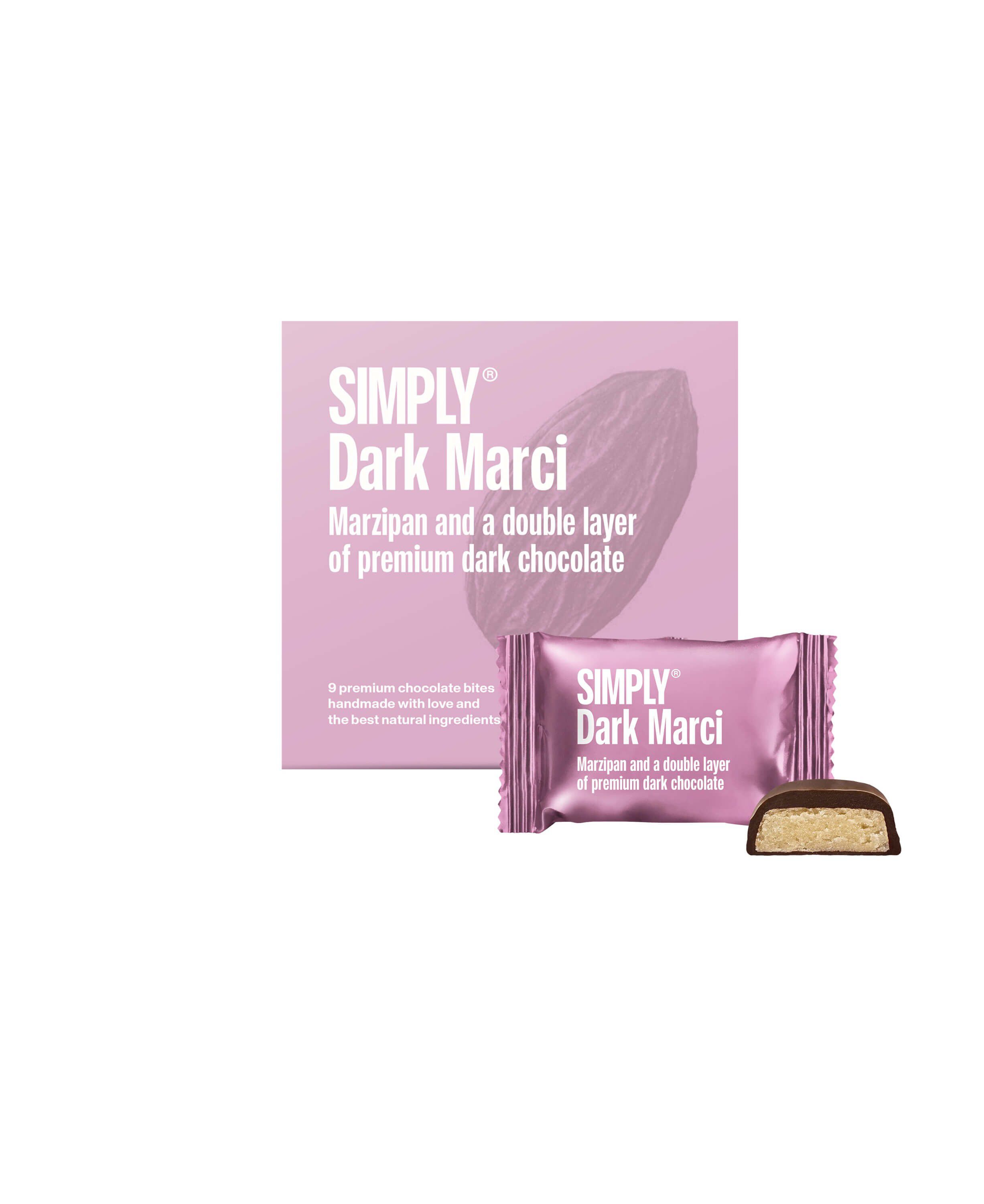 Simply&reg; DARK MARCI chokolade&aelig;ske (90g)