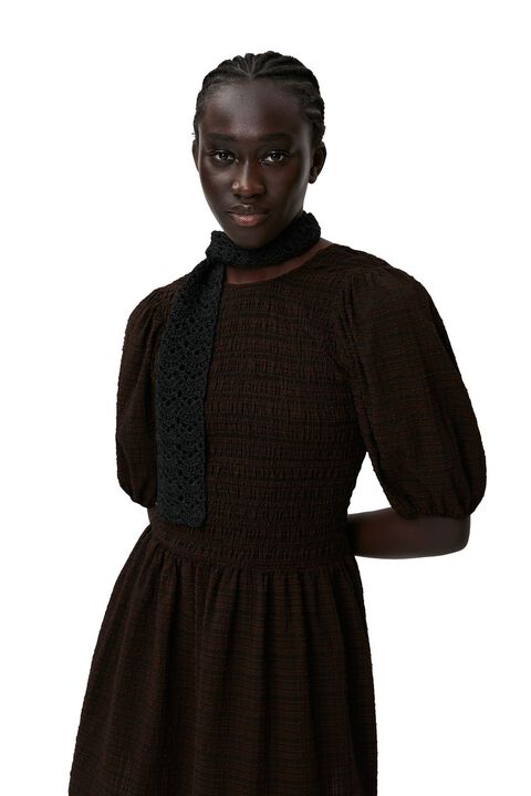 Stretch Seersucker Smock Mini Dress