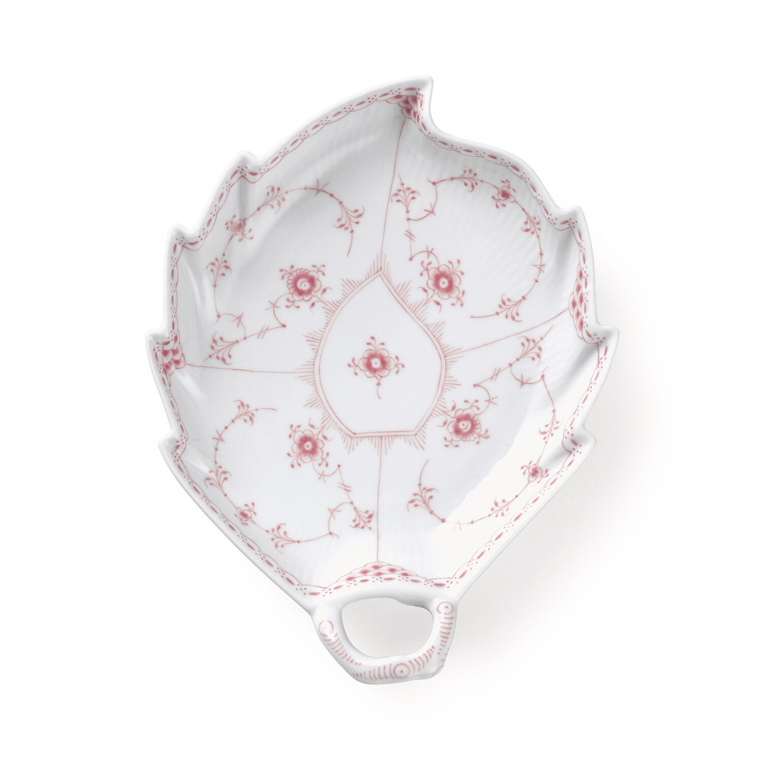 Koral Musselmalet Halvblonde fad bladformet 23 cm