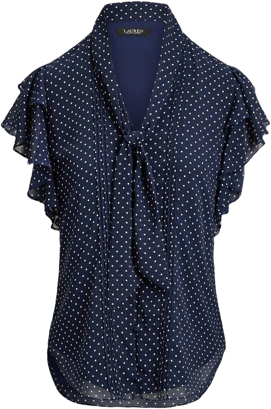 Polka-Dot Georgette Tie-Neck Blouse