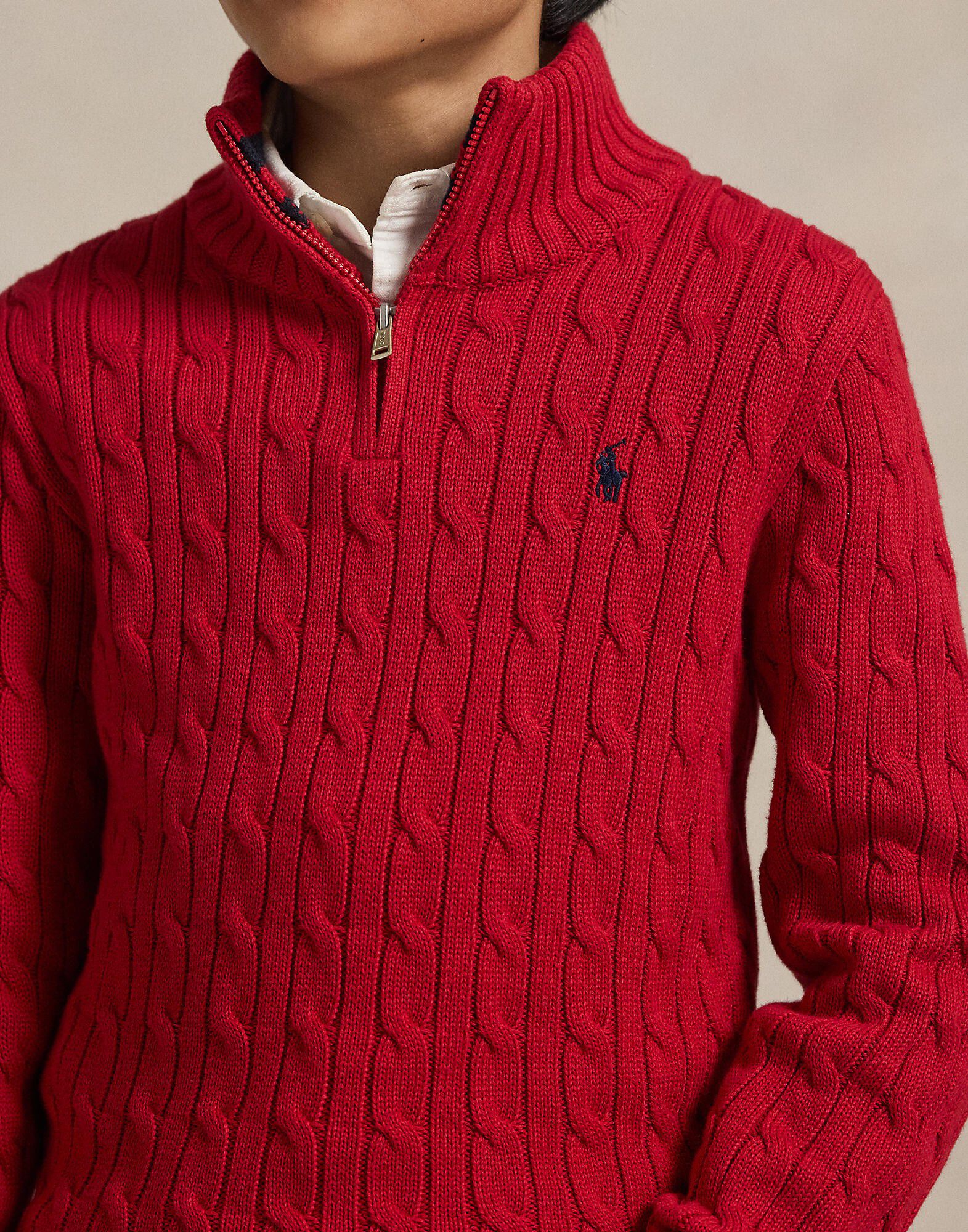 Cable-Knit Cotton Quarter-Zip Sweater