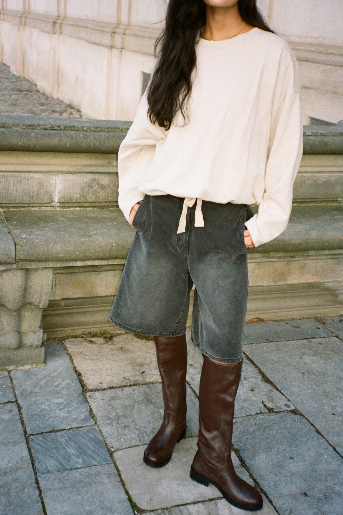 Denim black wide shorts - Raha