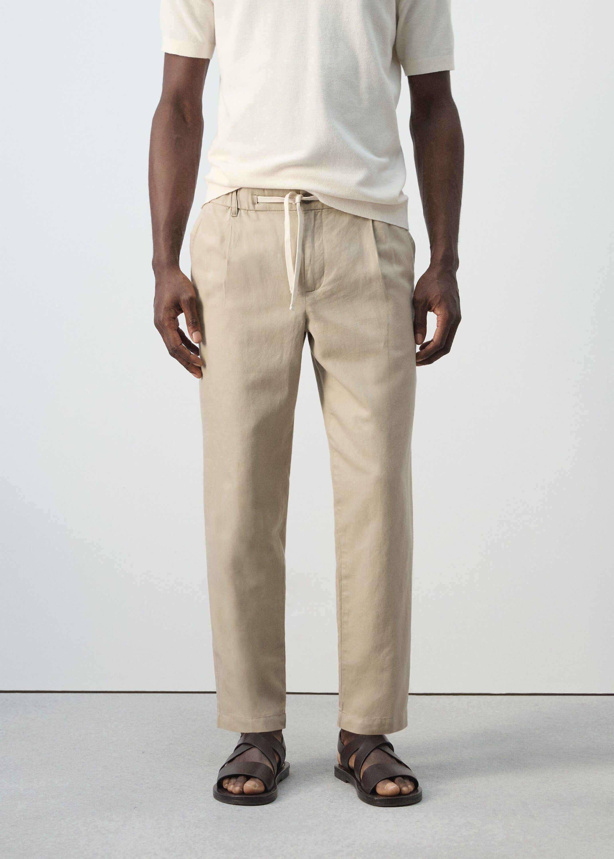 Slim fit cropped linen-cotton trous