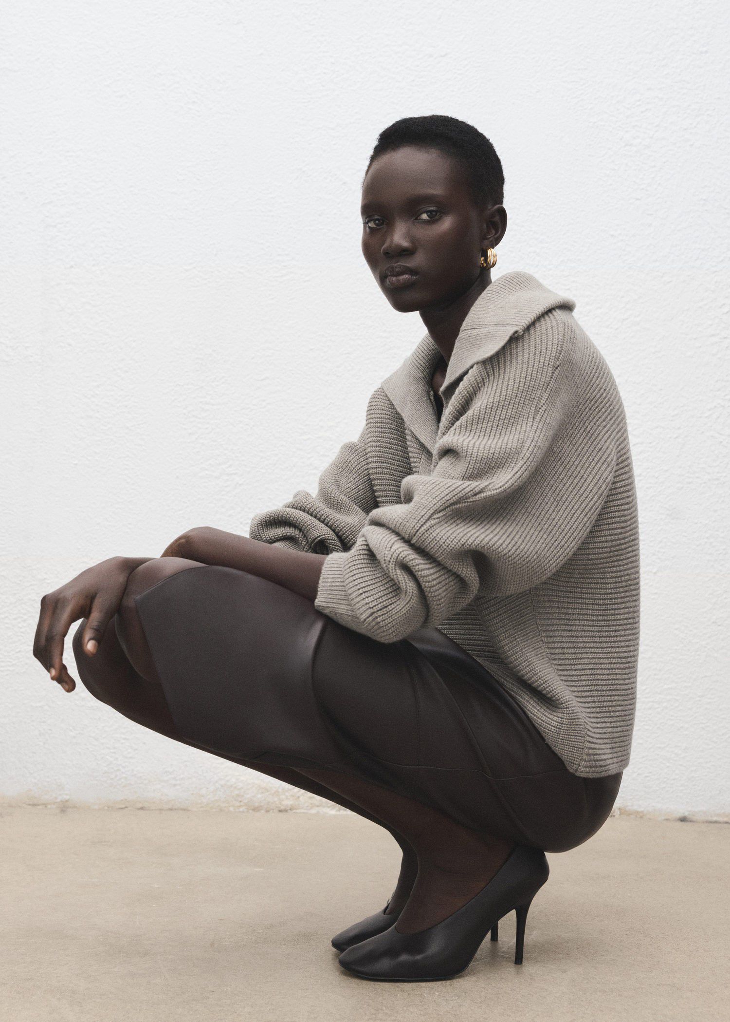 Polo-neck ribbed sweater