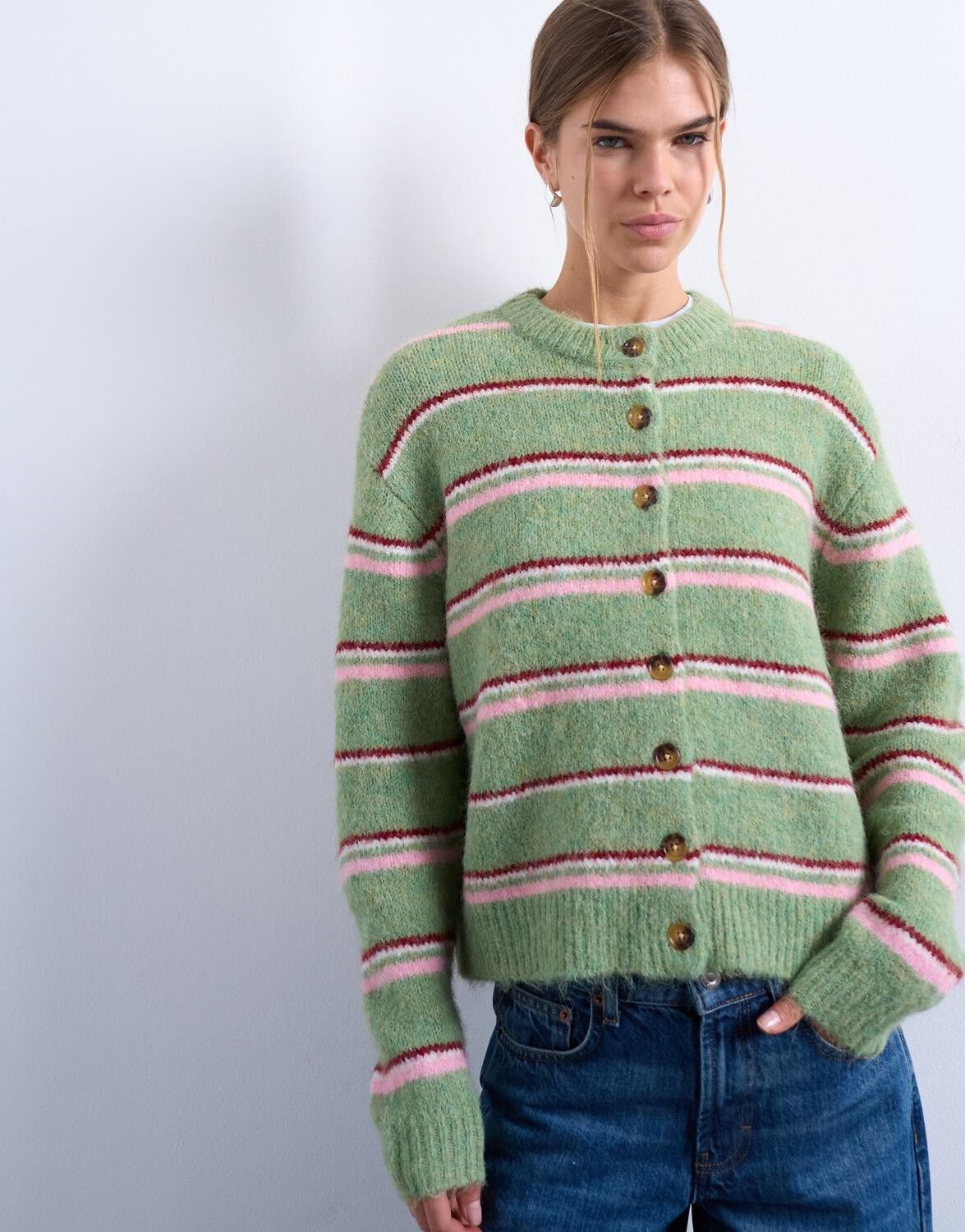 TSCARO STRIPE LS O-NECK CARDIGAN