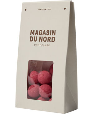 Æske, Lakridsdragé m/ hvid chokolade, rabarber & hindbær 100