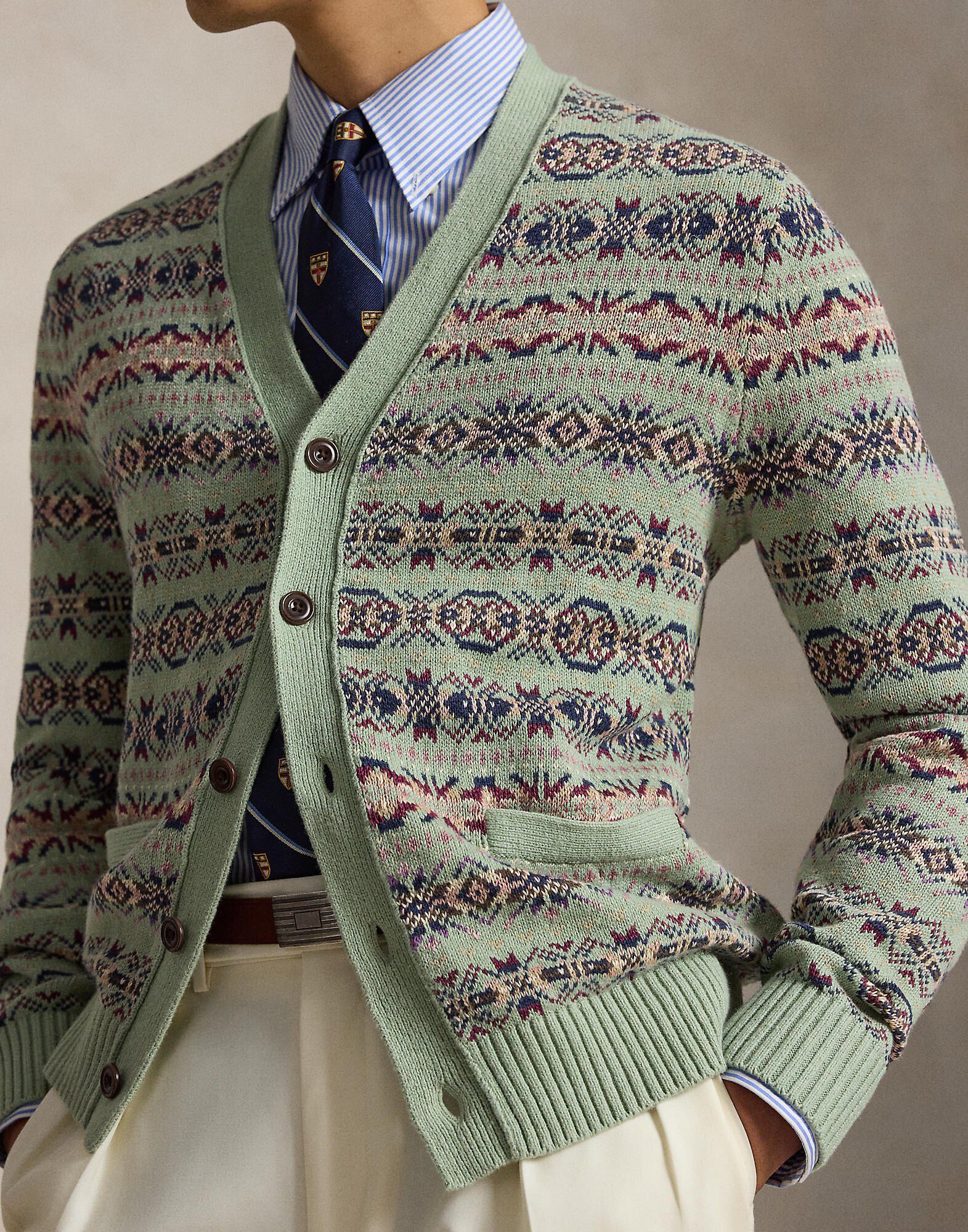 Fair Isle Linen-Cotton Cardigan