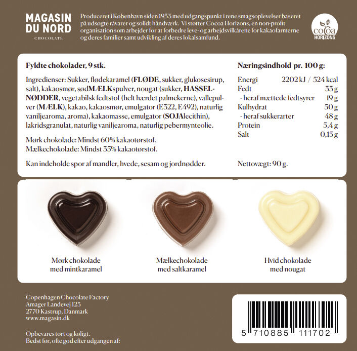 &AElig;ske, 9 stk. Hjerte chokolade, 90g