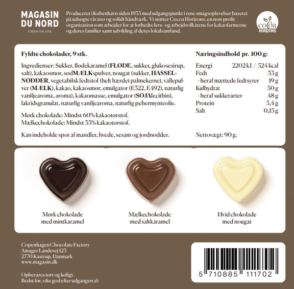 Æske, 9 stk. Hjerte chokolade, 90g