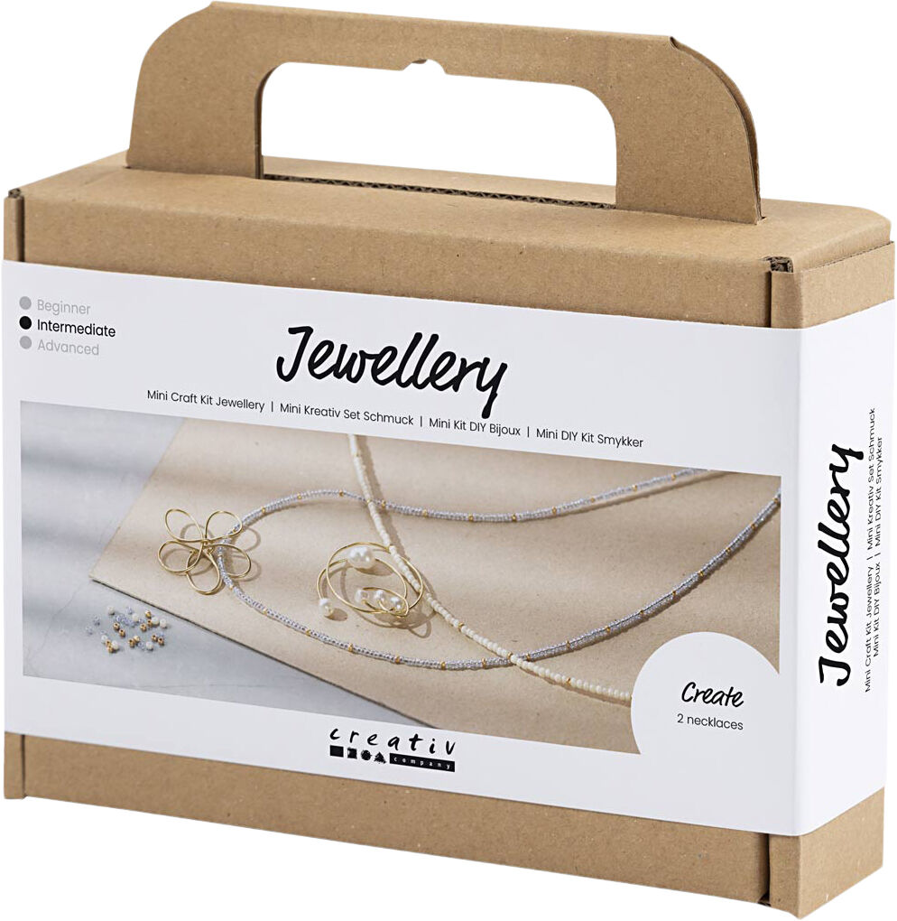 Mini DIY Kit Smykker, Halsk&aelig;de med wirevedh&aelig;ng, forgyldt