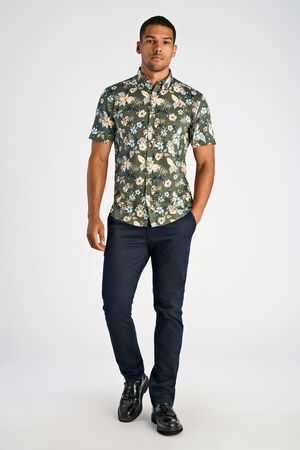 Printed cotton/linen shirt S/S