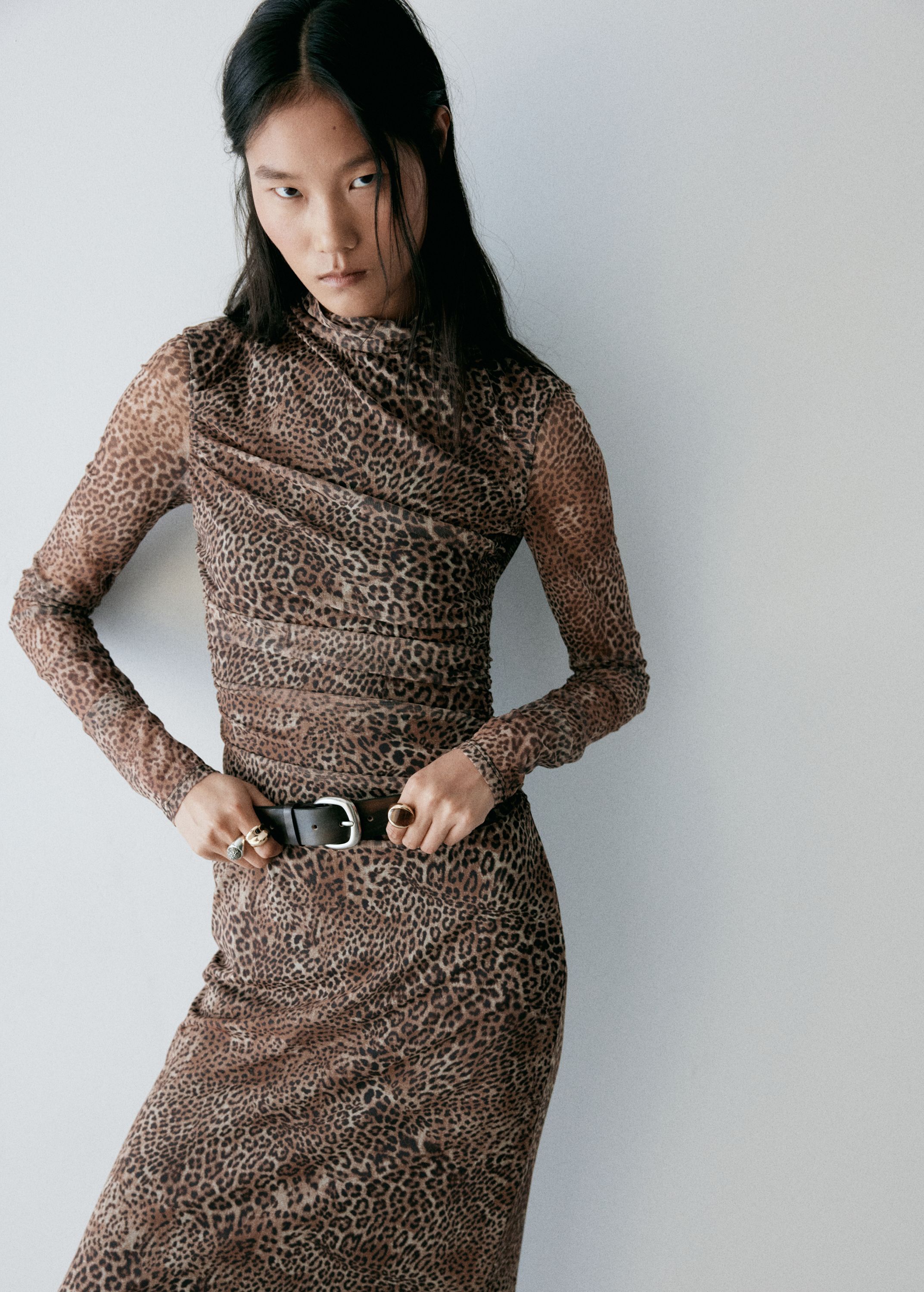 Animal print ruched dress
