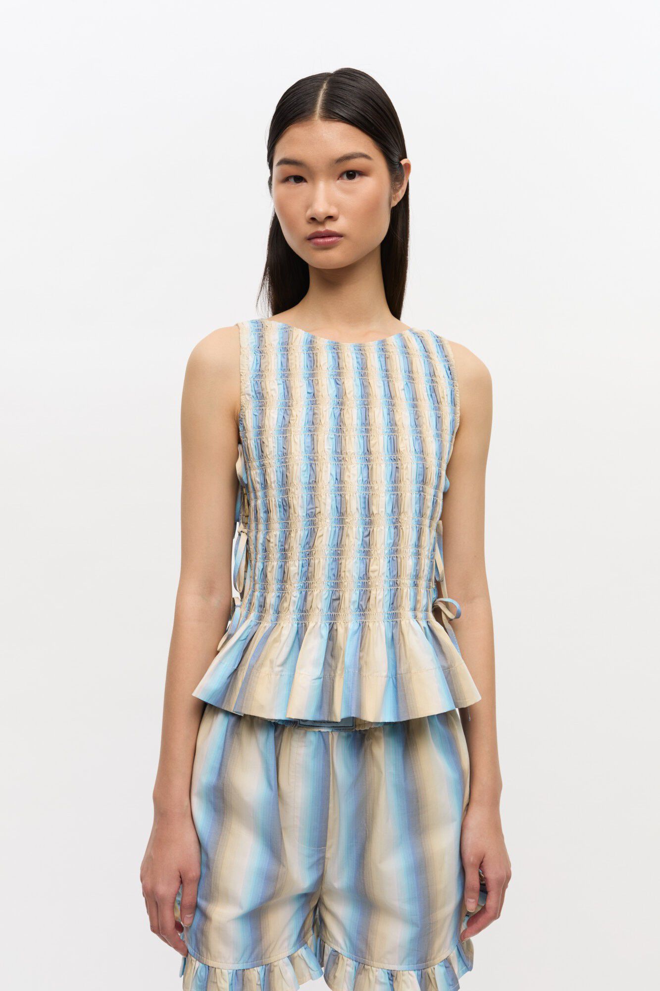 Ombre Stripe Smock Tie String Top