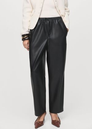 Leather-effect elastic waist trouse