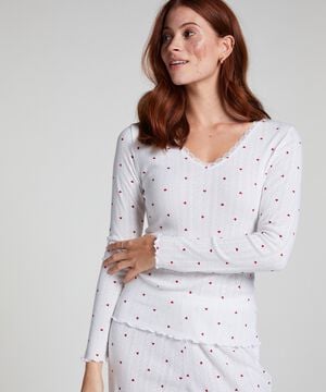 TOP LS POINTELLE LACE HEA
