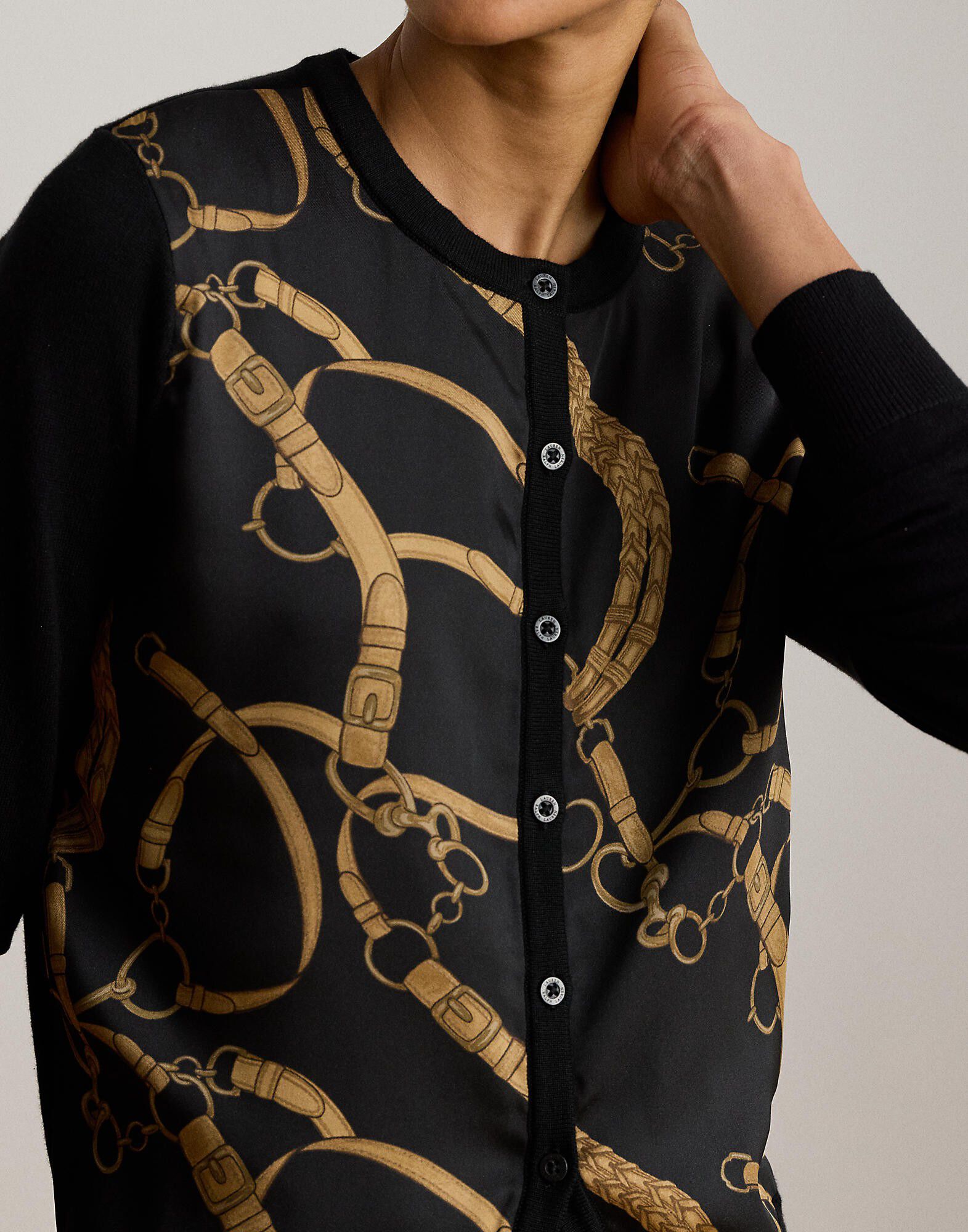 Belting-Print Cotton-Blend Cardigan
