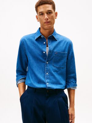 Regular Fit Flag Embroidery Denim Shirt