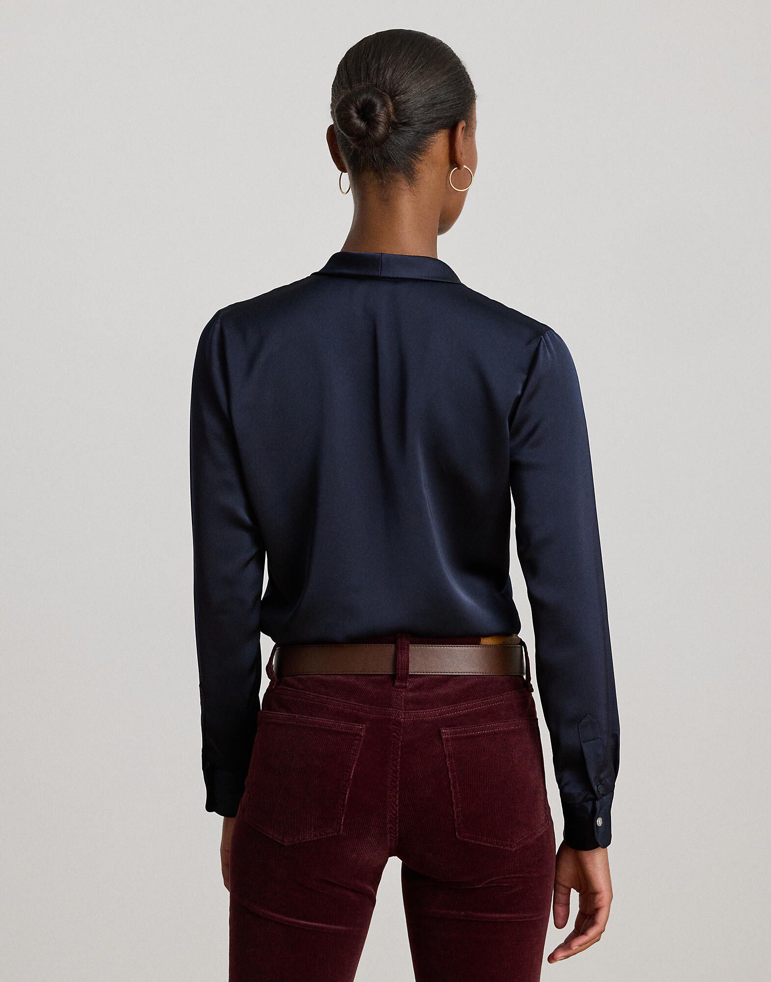 Satin Charmeuse Tie-Neck Blouse