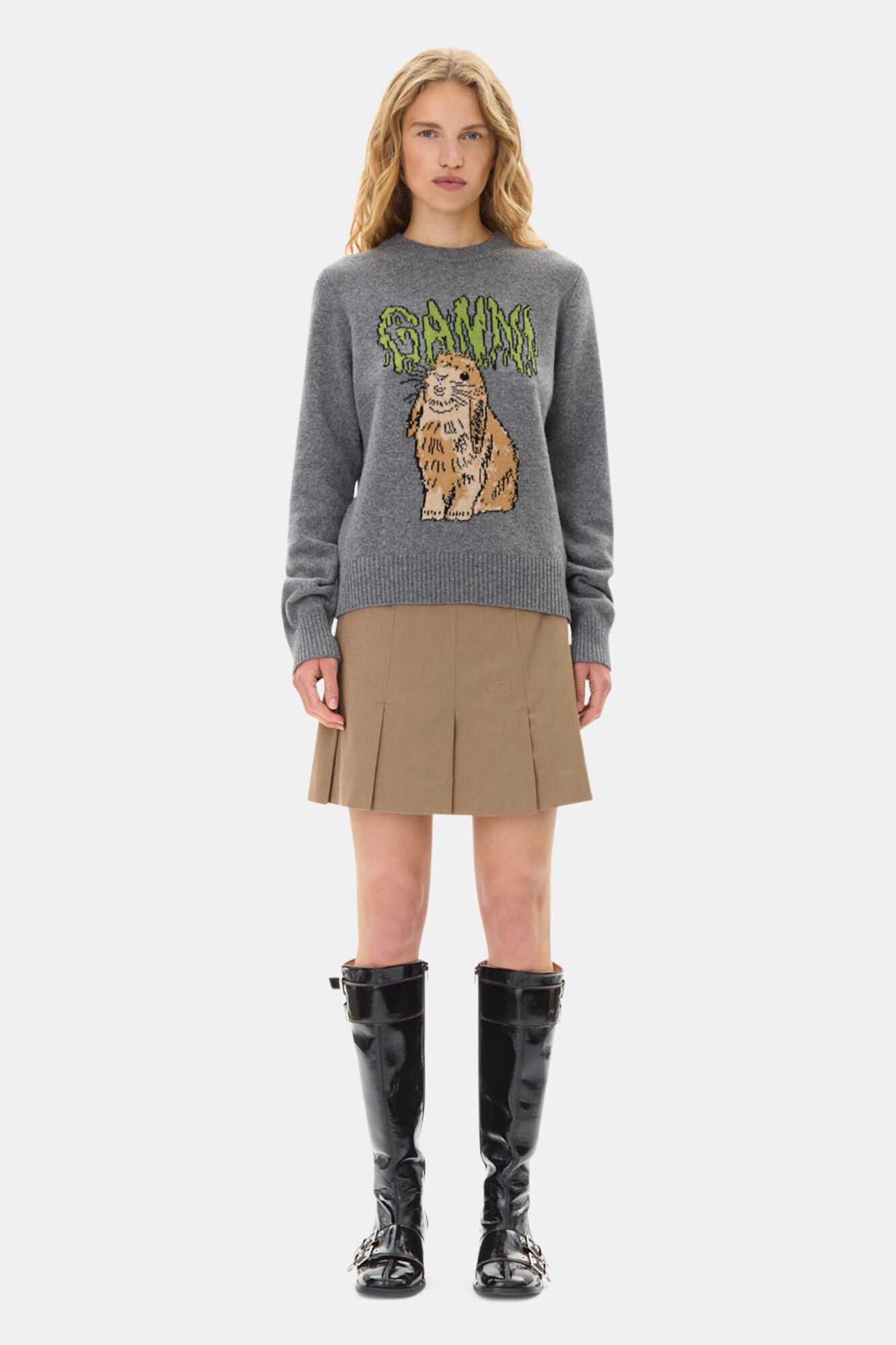 Graphic Wool Mix Bunny Crewneck